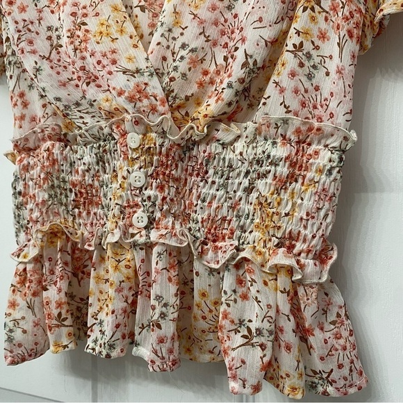 Blashe Flutter Sleeve Wrap Style Dressy Smocked Blouse Small - Picture 5 of 13